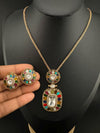Premium Uncut moissanite, Pachi Kundan, MOP, CZ with Stud earrings is a Designer pendant set/Indian jewelry/Premium Kundan/Bridesmaid gift
