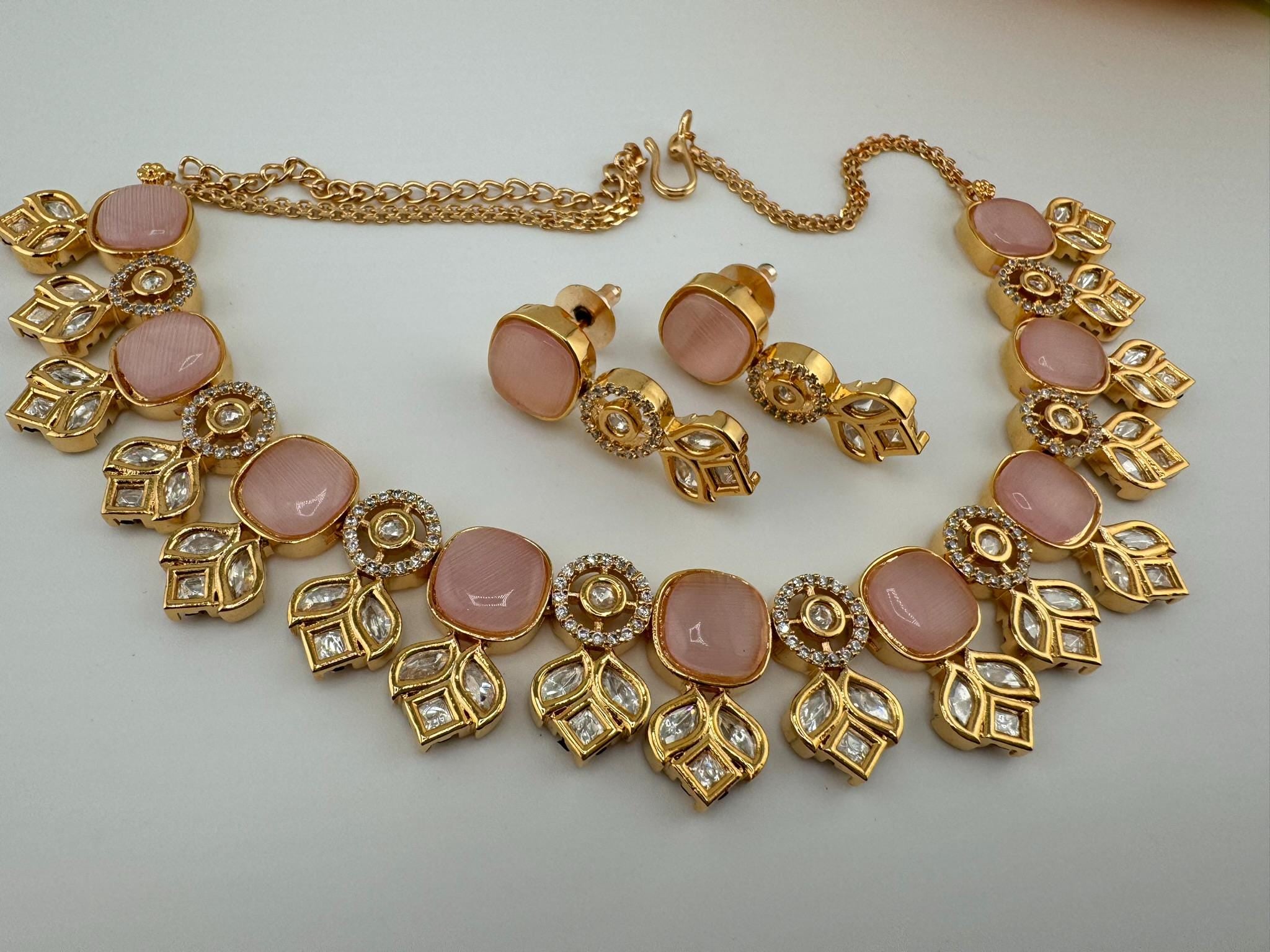 Premium Quality Moissanite kundan is Tyaani inspired Designer Necklace set with earrings/Indian necklace/bridal necklace/Bridesmaids gift