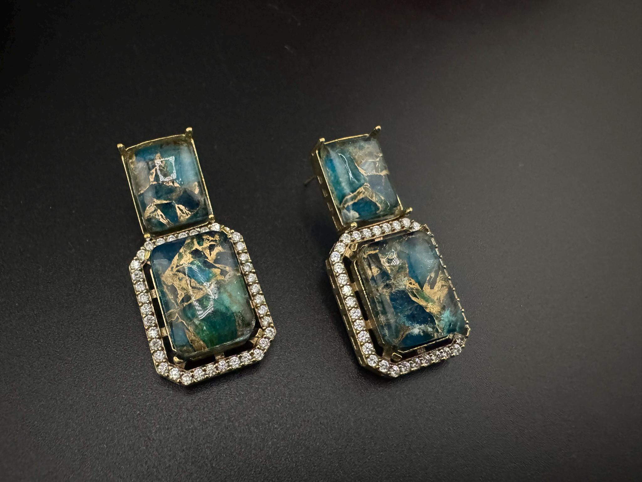 Premium Doublet Marble stone and Cubic Zirconia designer Drop earrings