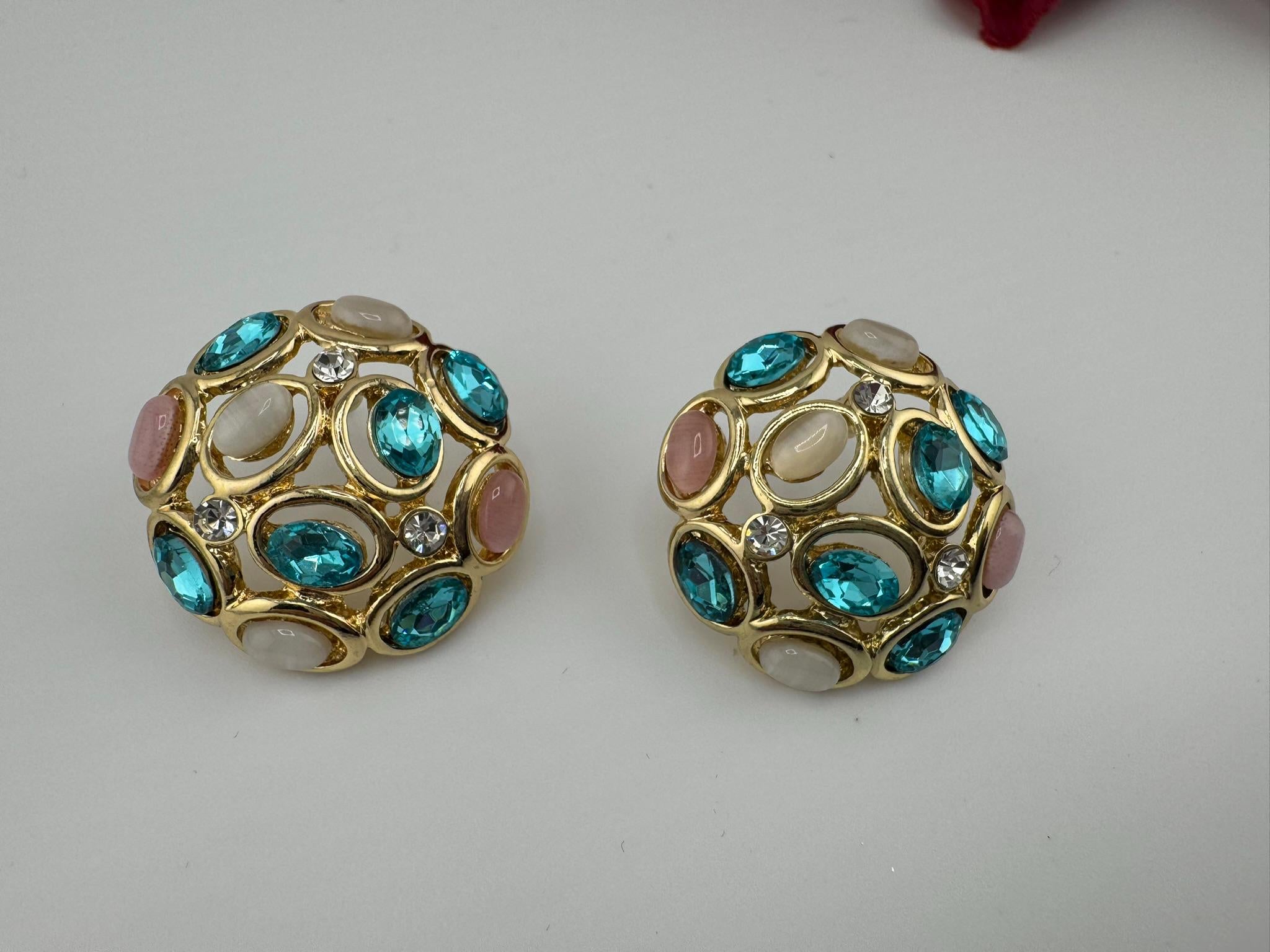 Premium Cubic Zirconia, Glass Crystals in gold is Swarovski inspired designer studs earrings