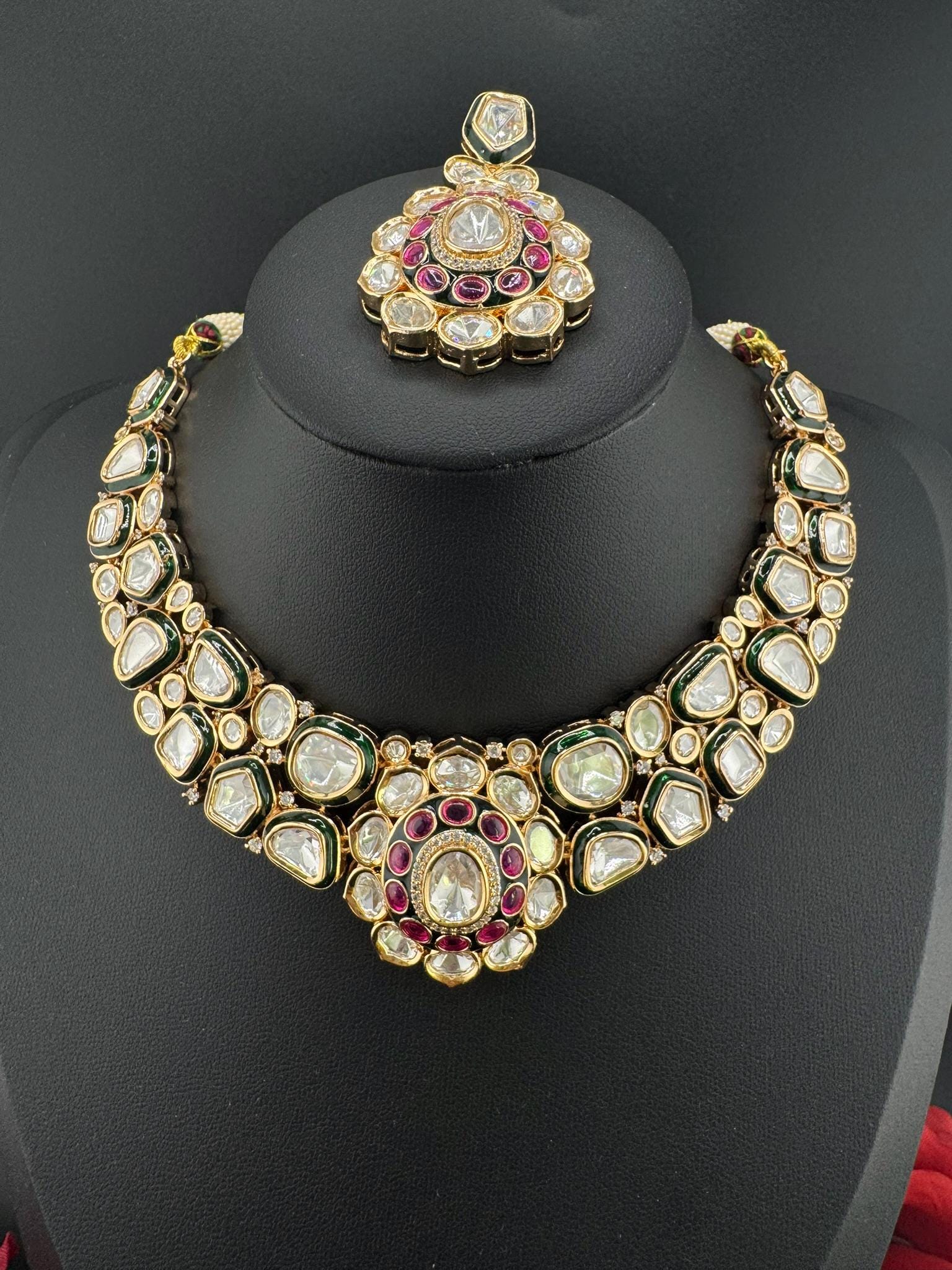 Bridal Premium Quality Moissanite Kundan, Italian Minakari, CZ, Stones Tyaani Inspired Necklace set with earrings