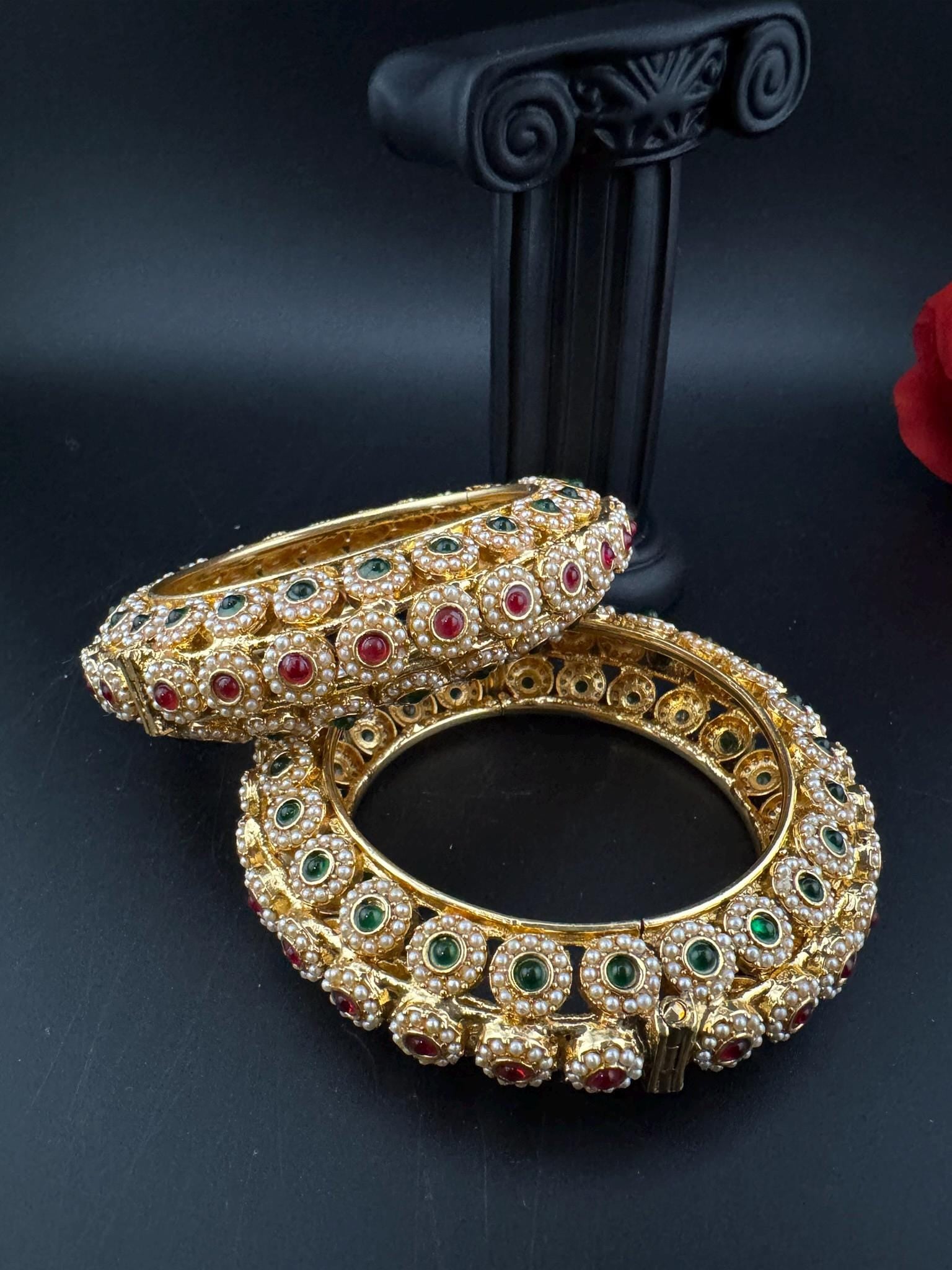 Openable Matt Gold pearl stones details is Amrapali inspired Designer bangles set