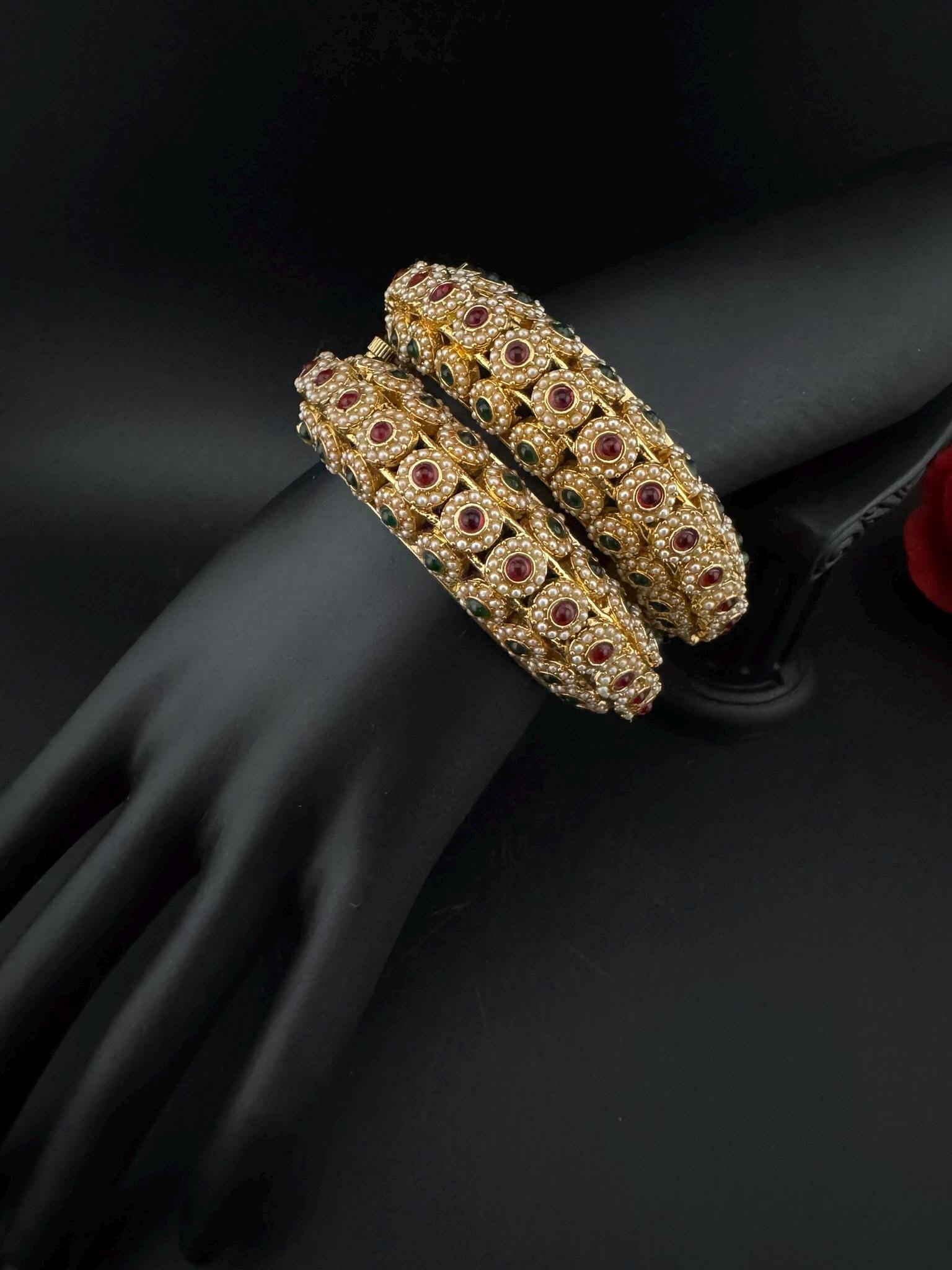 Openable Matt Gold pearl stones details is Amrapali inspired Designer bangles set