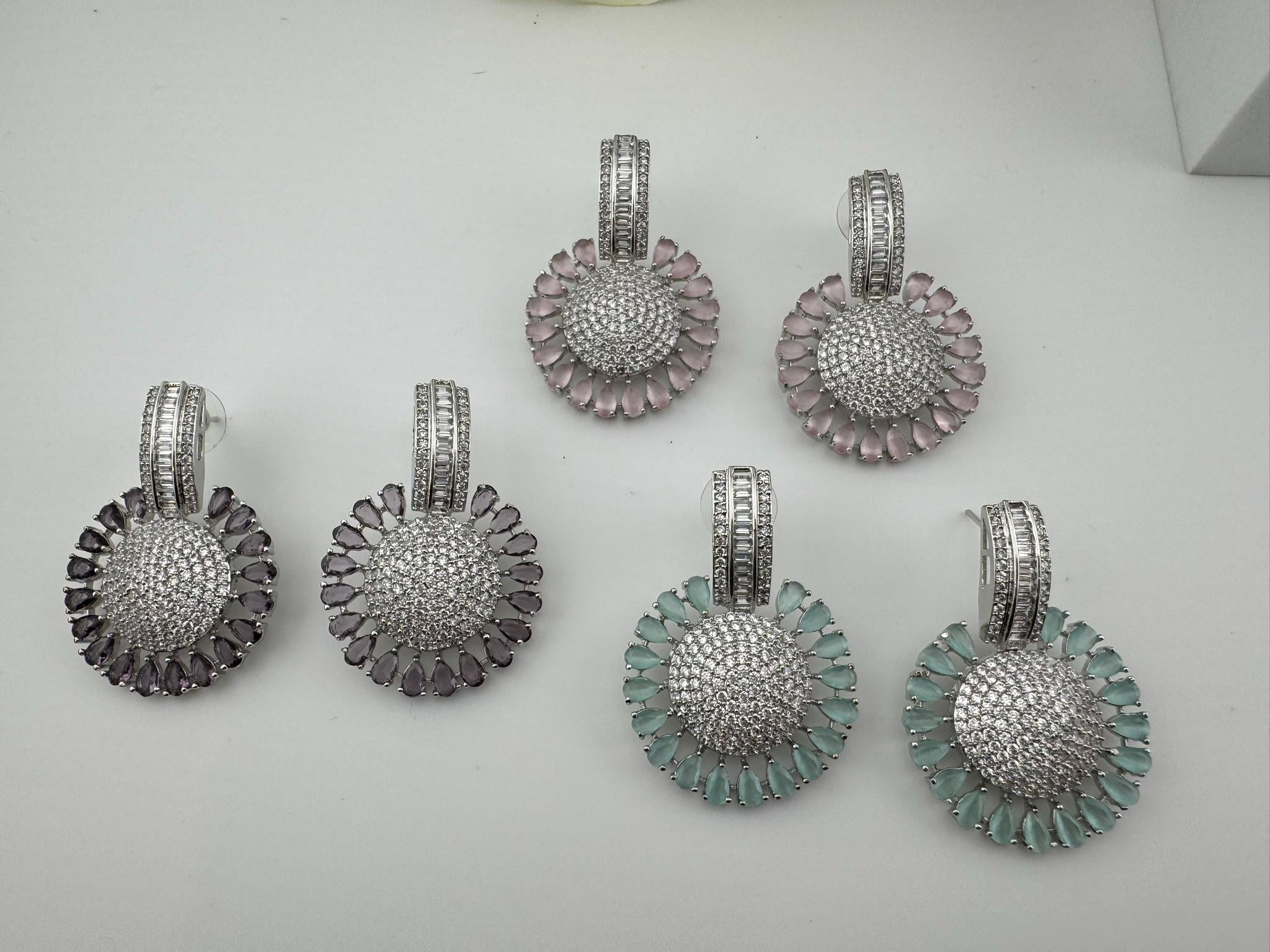 Premium Nano Setting Cubic Zirconia Chandelier earrings in Crystal stones in silver color Statement earrings