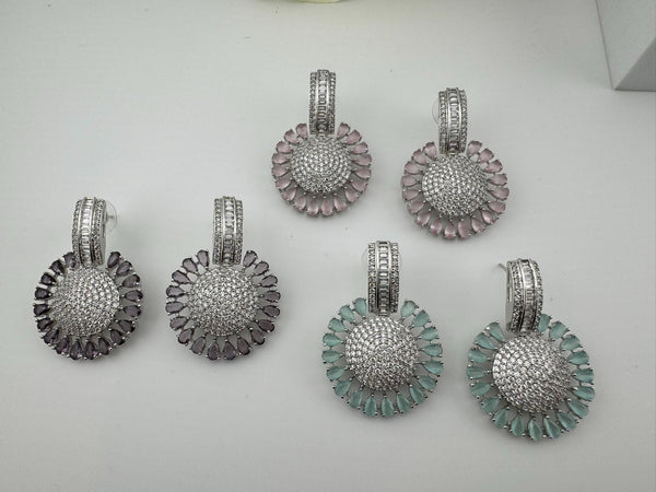 Premium Nano Setting Cubic Zirconia Chandelier earrings in Crystal stones in silver color Statement earrings