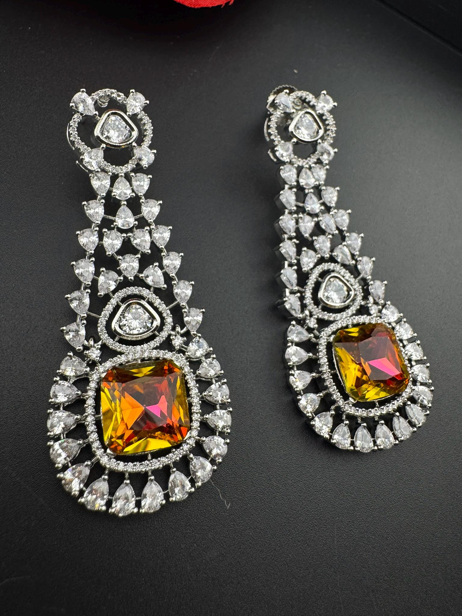 Premium Long Earring with Swarovski Crystals and Cubic Zirconia Chandelier earrings