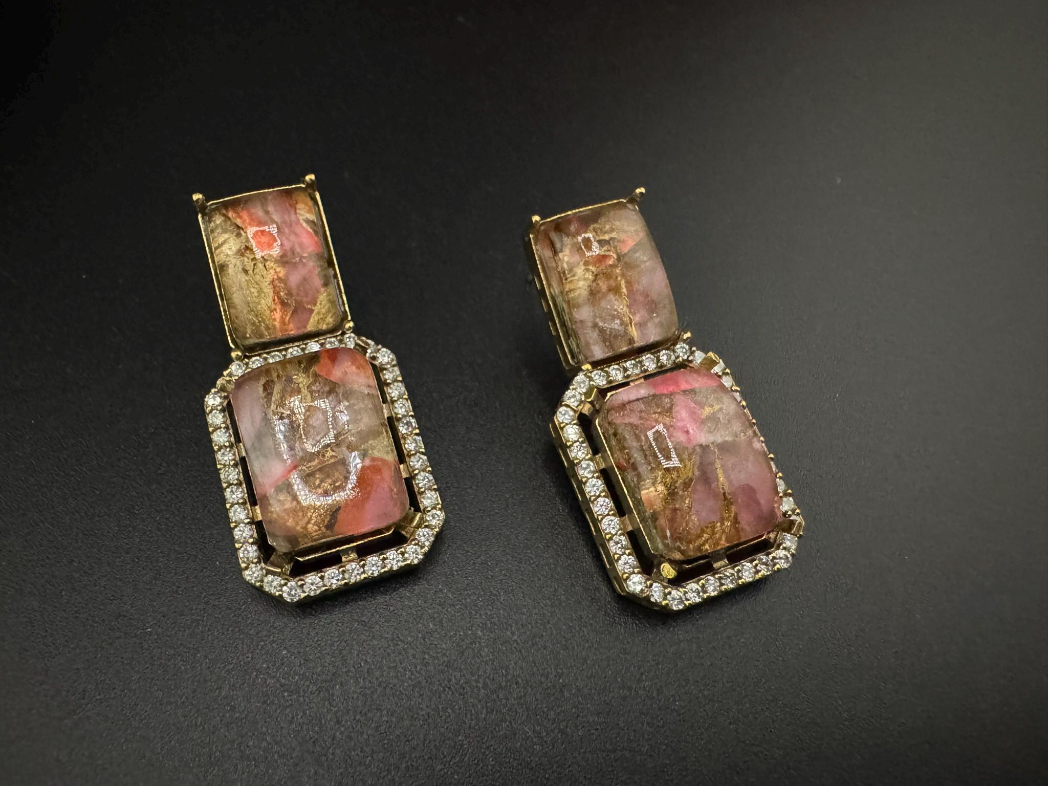 Premium Doublet Marble stone and Cubic Zirconia designer Drop earrings