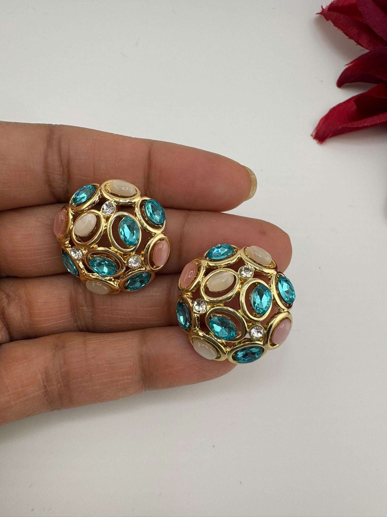 Premium Cubic Zirconia, Glass Crystals in gold is Swarovski inspired designer studs earrings