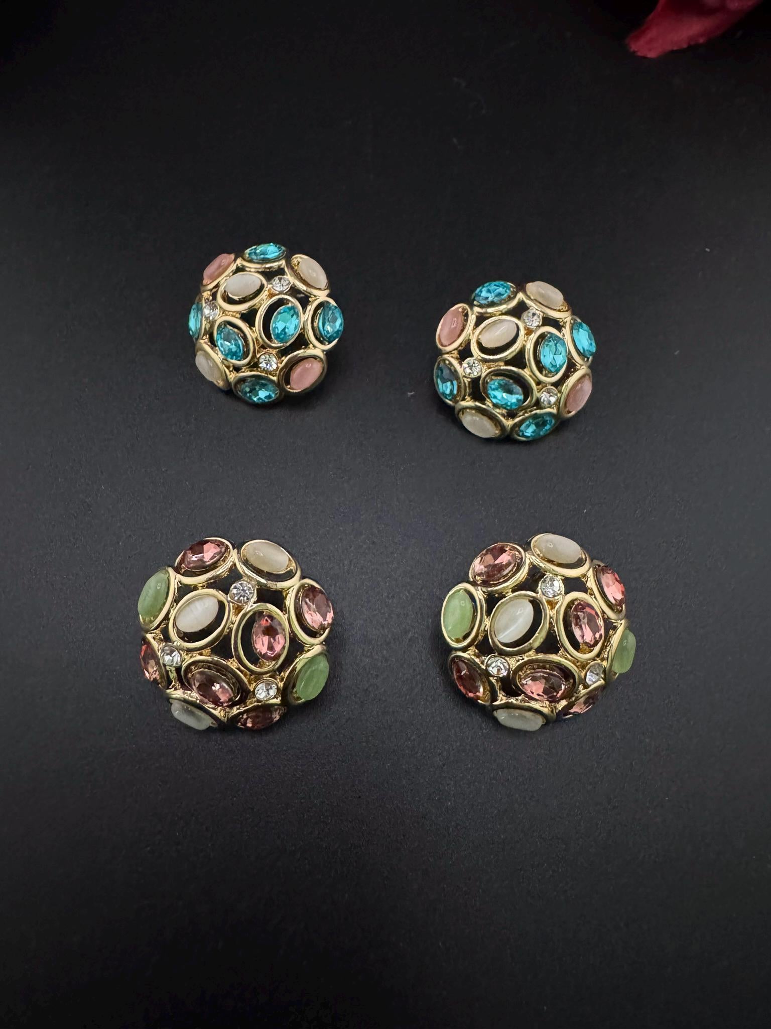 Premium Cubic Zirconia, Glass Crystals in gold is Swarovski inspired designer studs earrings