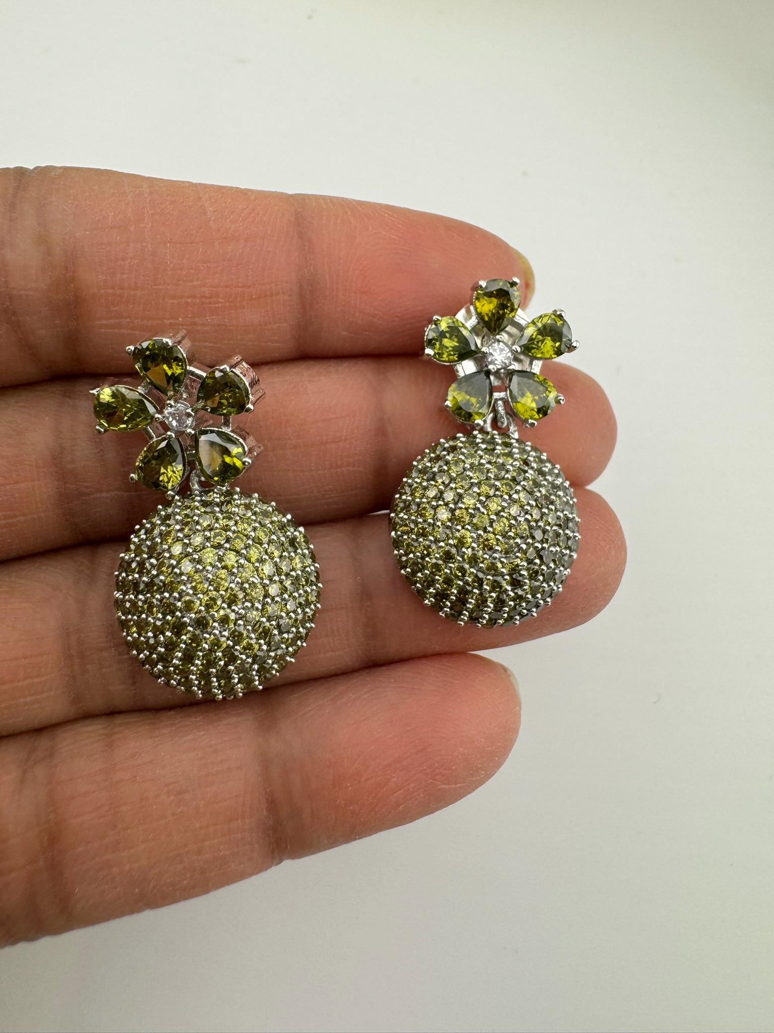 Premium Light Green Drop Earrings in Nano setting Cubic Zirconia and Stones