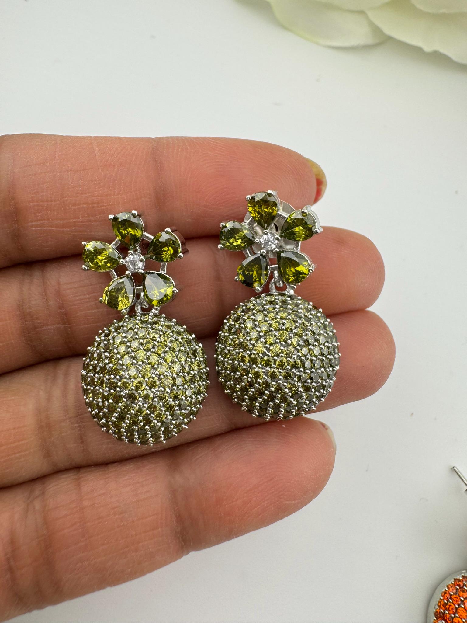 Premium Light Green Drop Earrings in Nano setting Cubic Zirconia and Stones