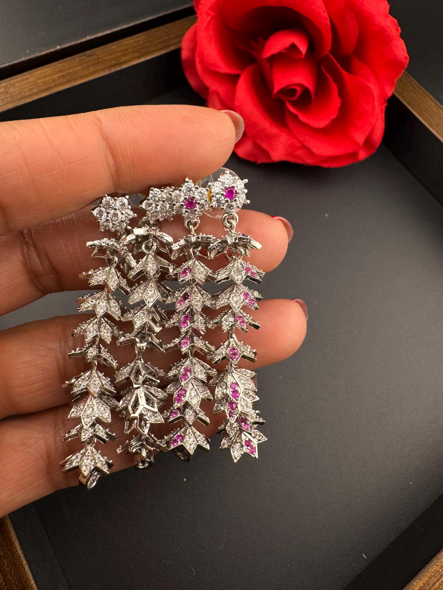 Premium Long Earring in Cubic Zirconia / Set of small jhumkis in long earrings