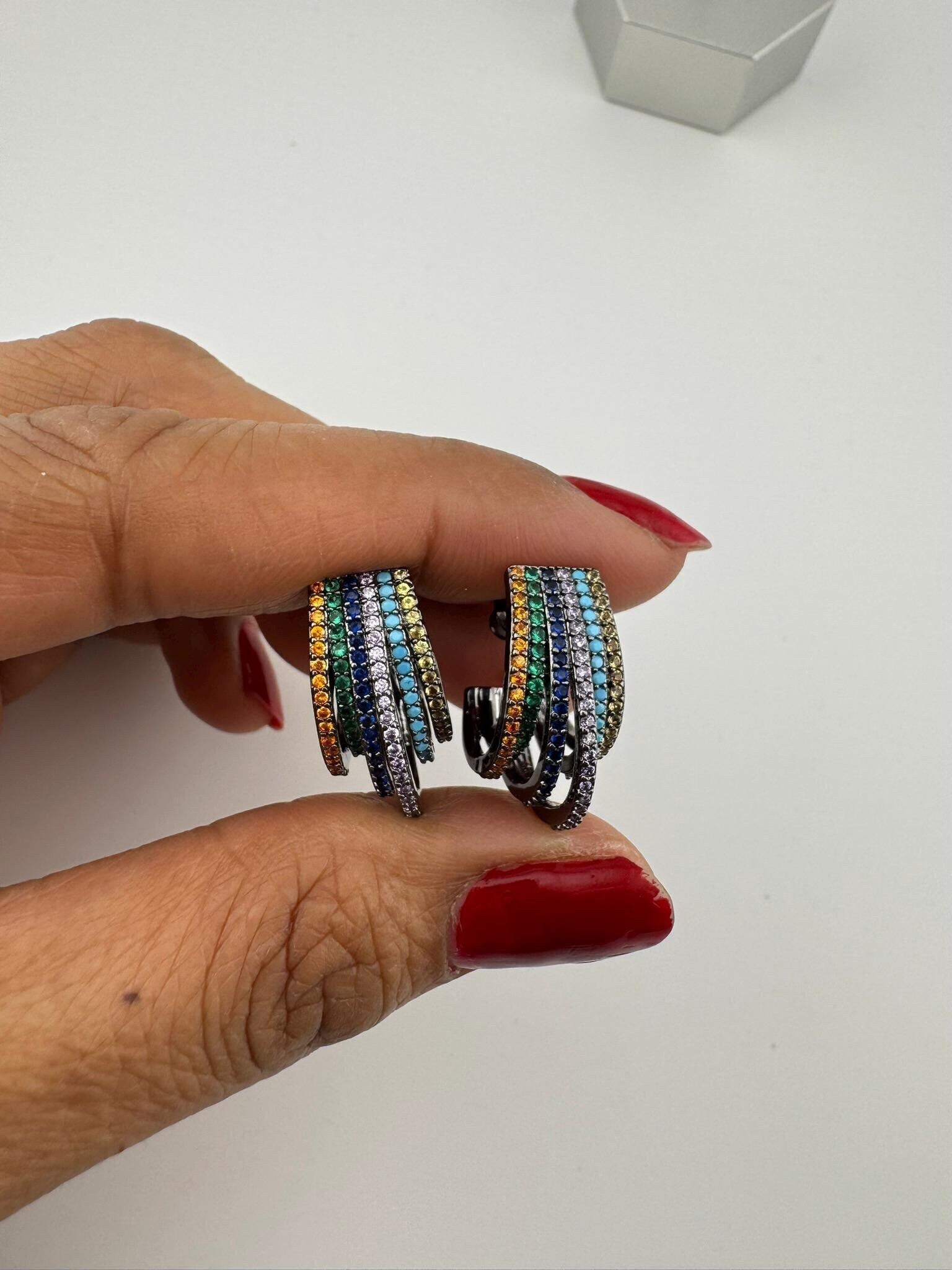 Premium Hoop earrings has Nano setting Cubic Zirconia and Stones is a designer Inspired Statement half Hoop earrings