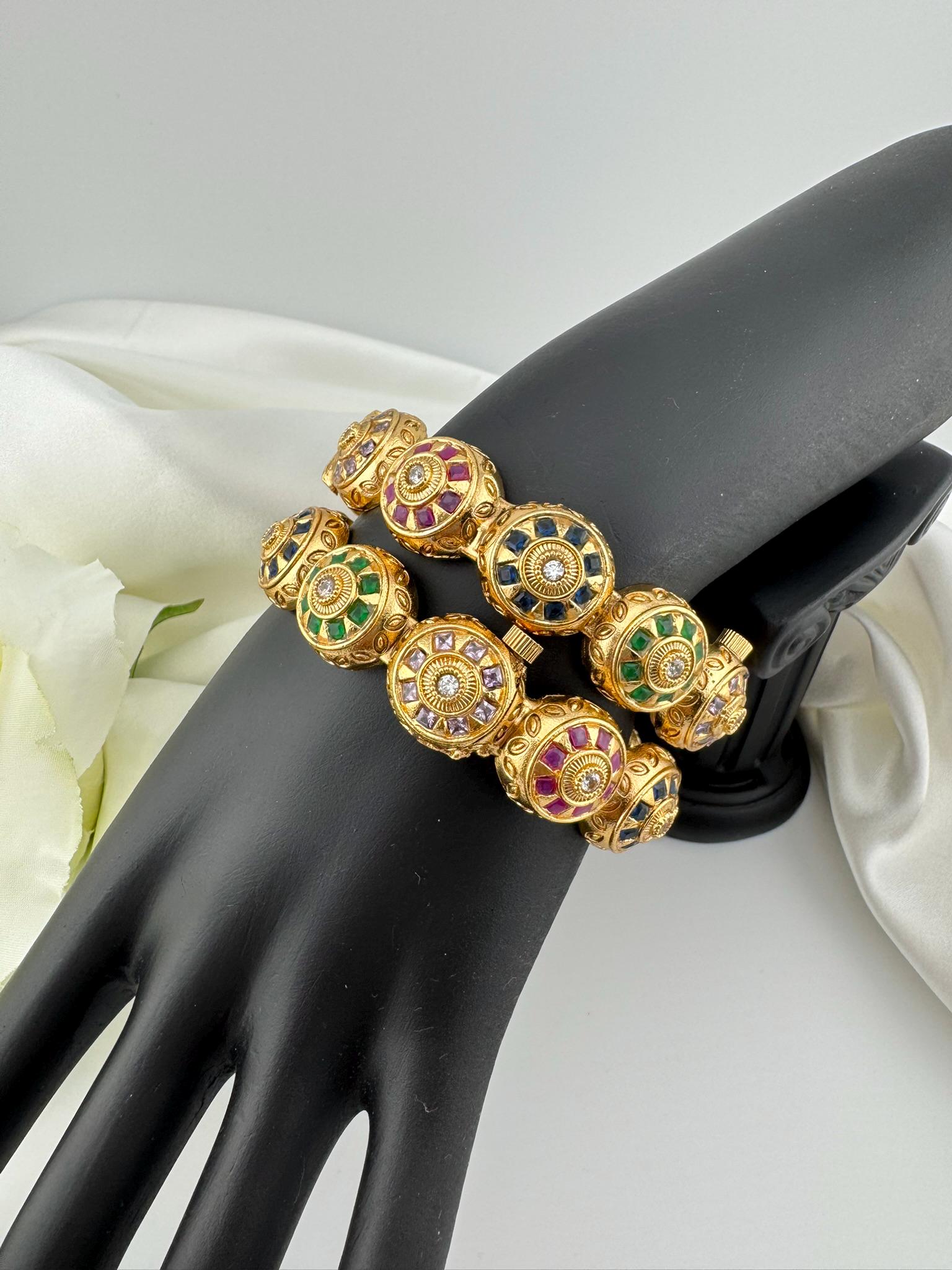 Openable Matt Gold and multicolor stones is Amrapali inspired Designer bangles set of 2