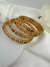 Set of 4 Matt Gold and multicolor stones in Amrapali inspired bangles set