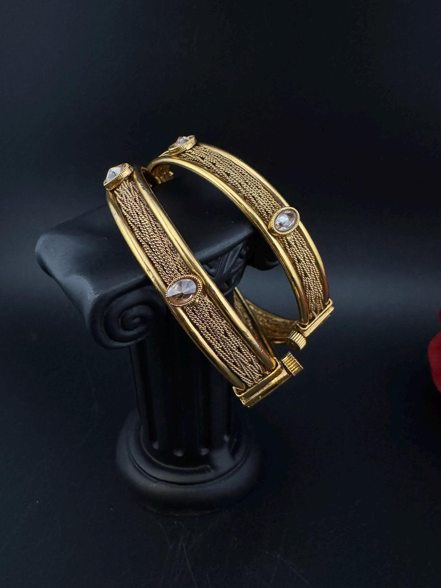 Amrapali inspired Designer Openable bangles in Matt Gold and stones, set of 2