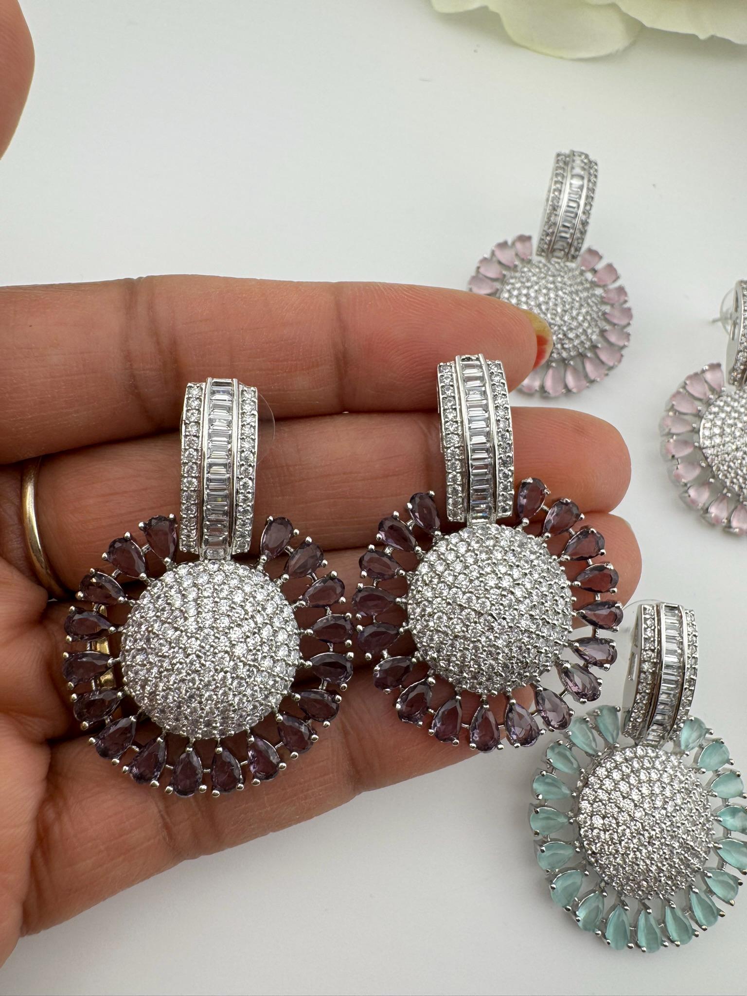 Premium Nano Setting Cubic Zirconia Chandelier earrings in Crystal stones in silver color Statement earrings