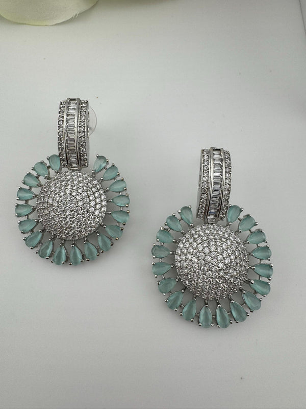 Premium Nano Setting Cubic Zirconia Chandelier earrings in Crystal stones in silver color Statement earrings