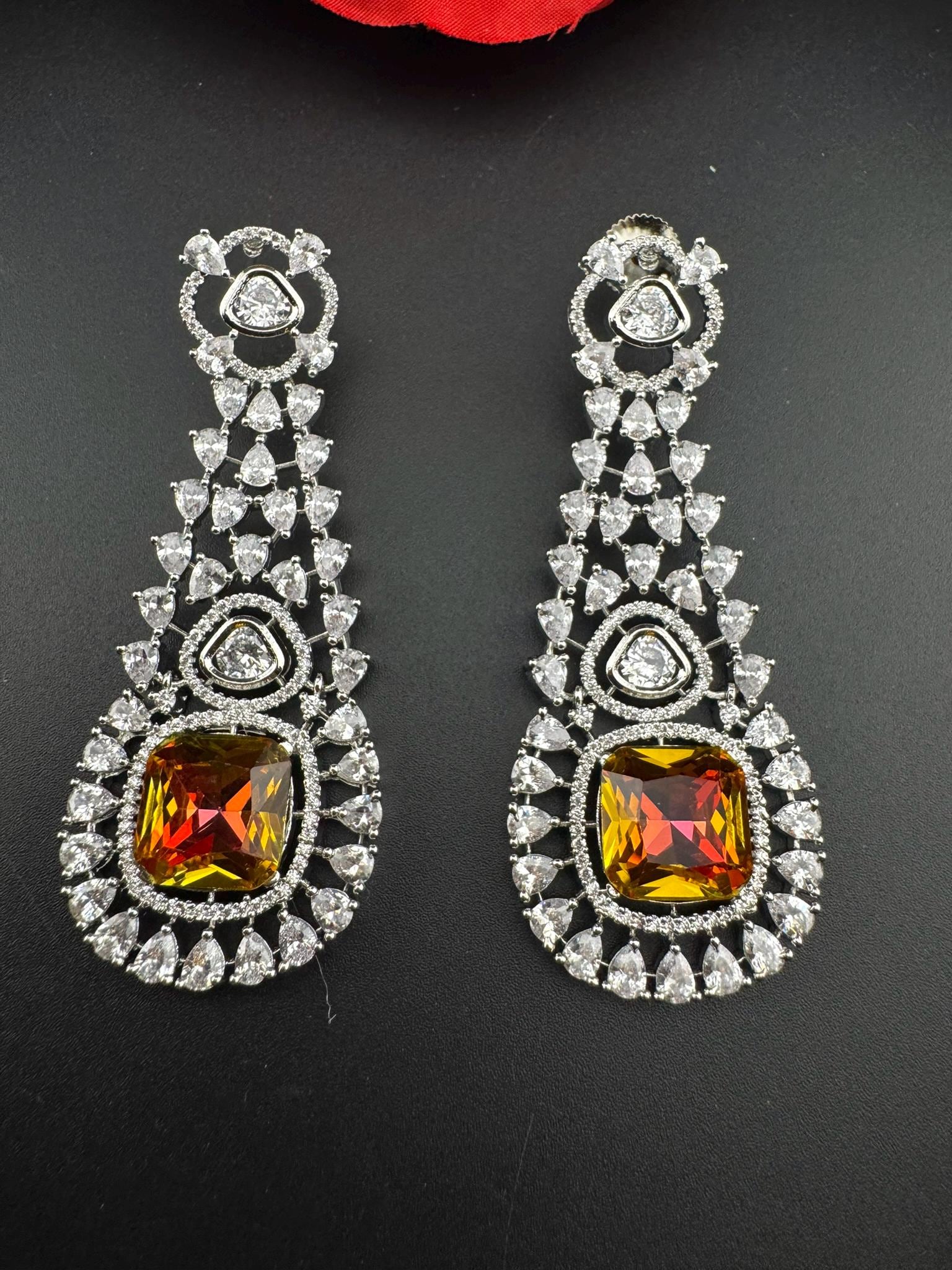 Premium Long Earring with Swarovski Crystals and Cubic Zirconia Chandelier earrings