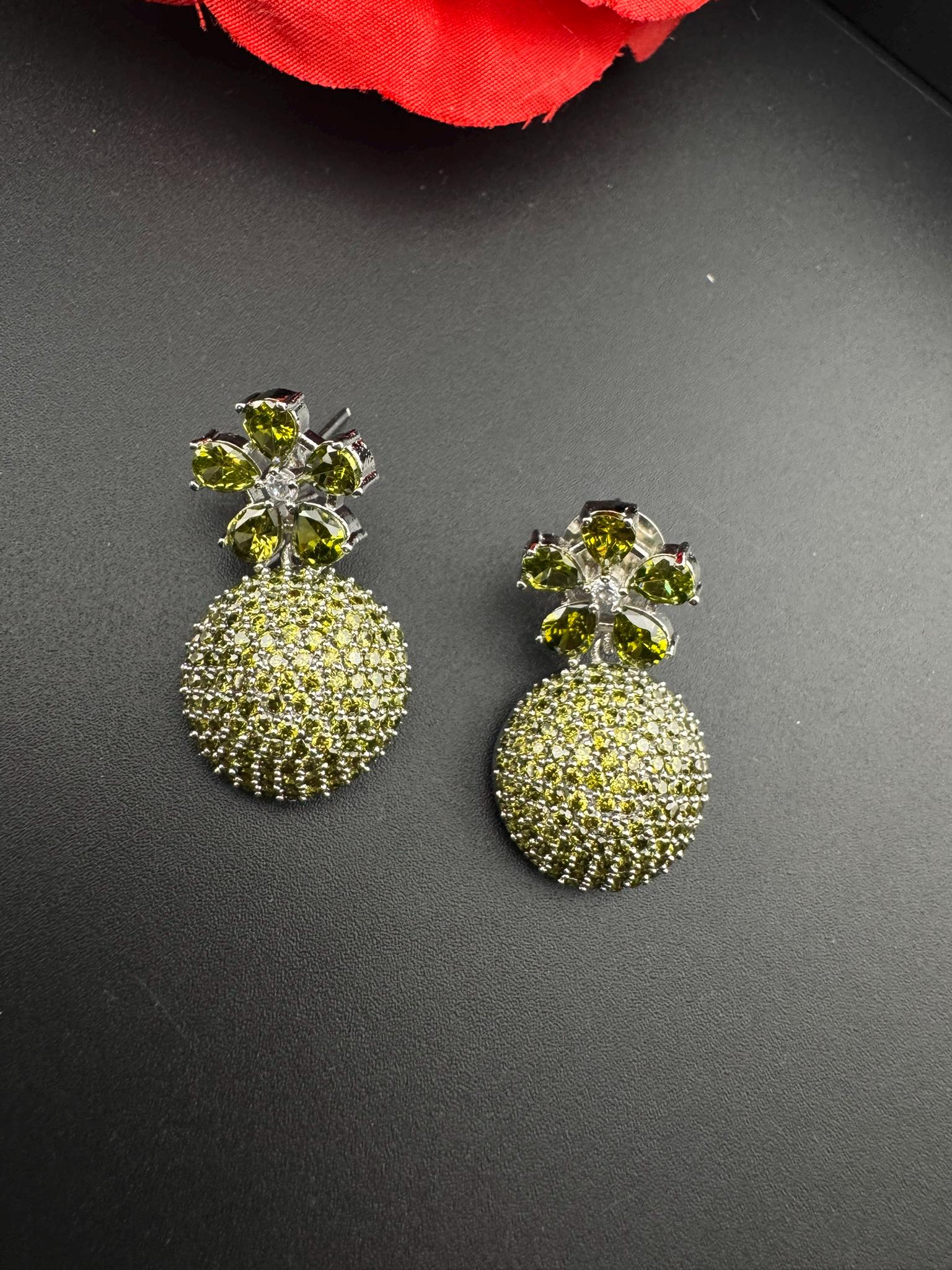 Premium Light Green Drop Earrings in Nano setting Cubic Zirconia and Stones