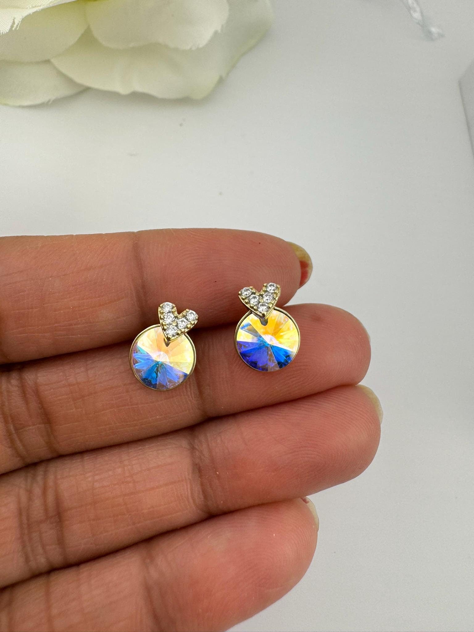 Premium High shine One Swarovski Crystal stone Studs Earrings