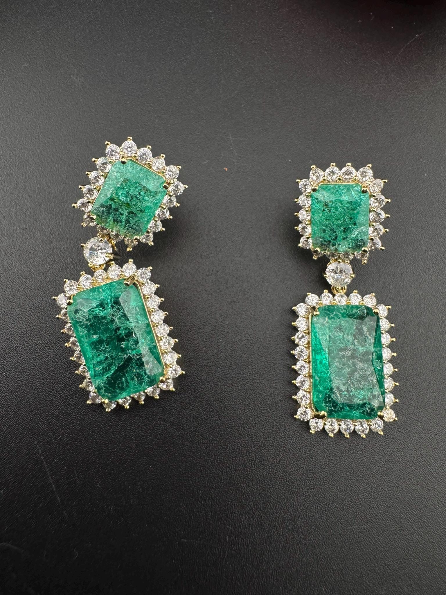 Sea Green Natural Doublet stone and Cubic Zirconia Premium Dangle earrings
