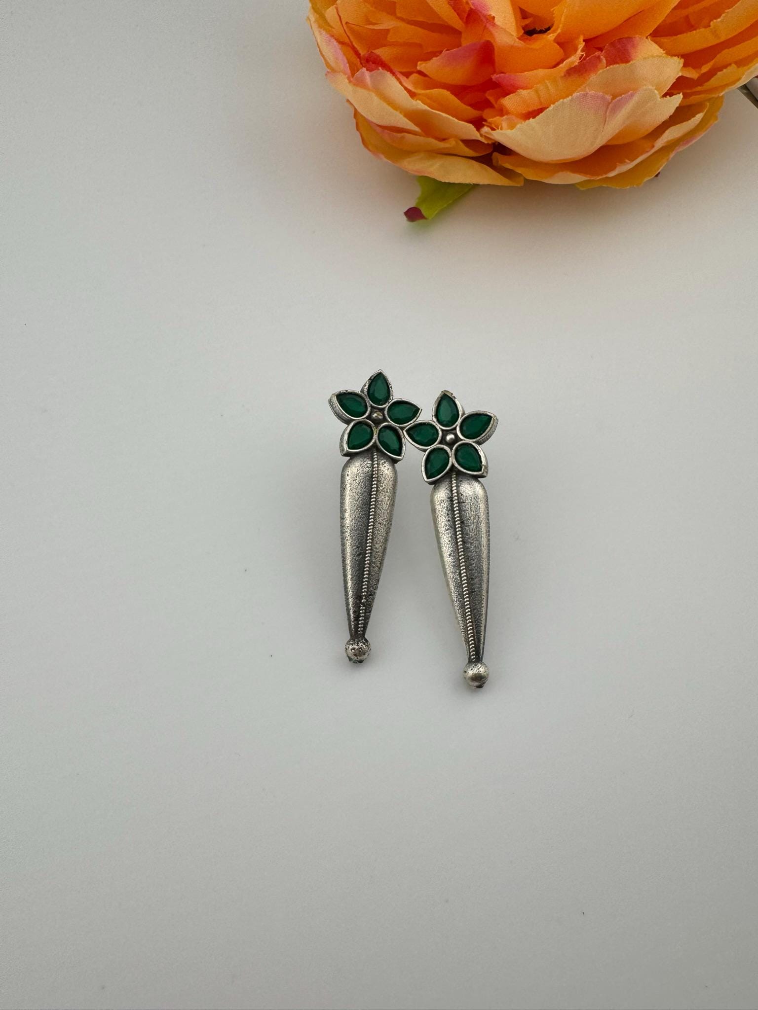 Oxidized German silver unique long stud earrings