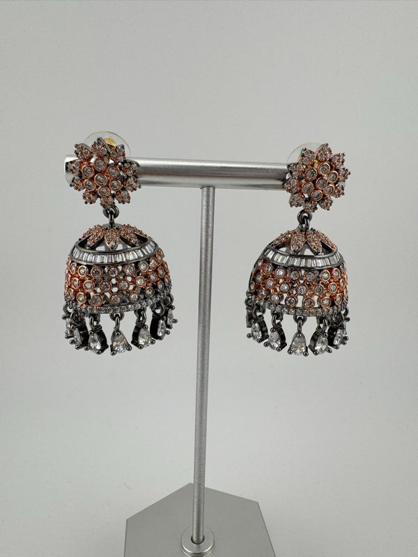 Premium Victorian Polish andRose Gold color Jhumka with Cubic Zirconia in unique setting
