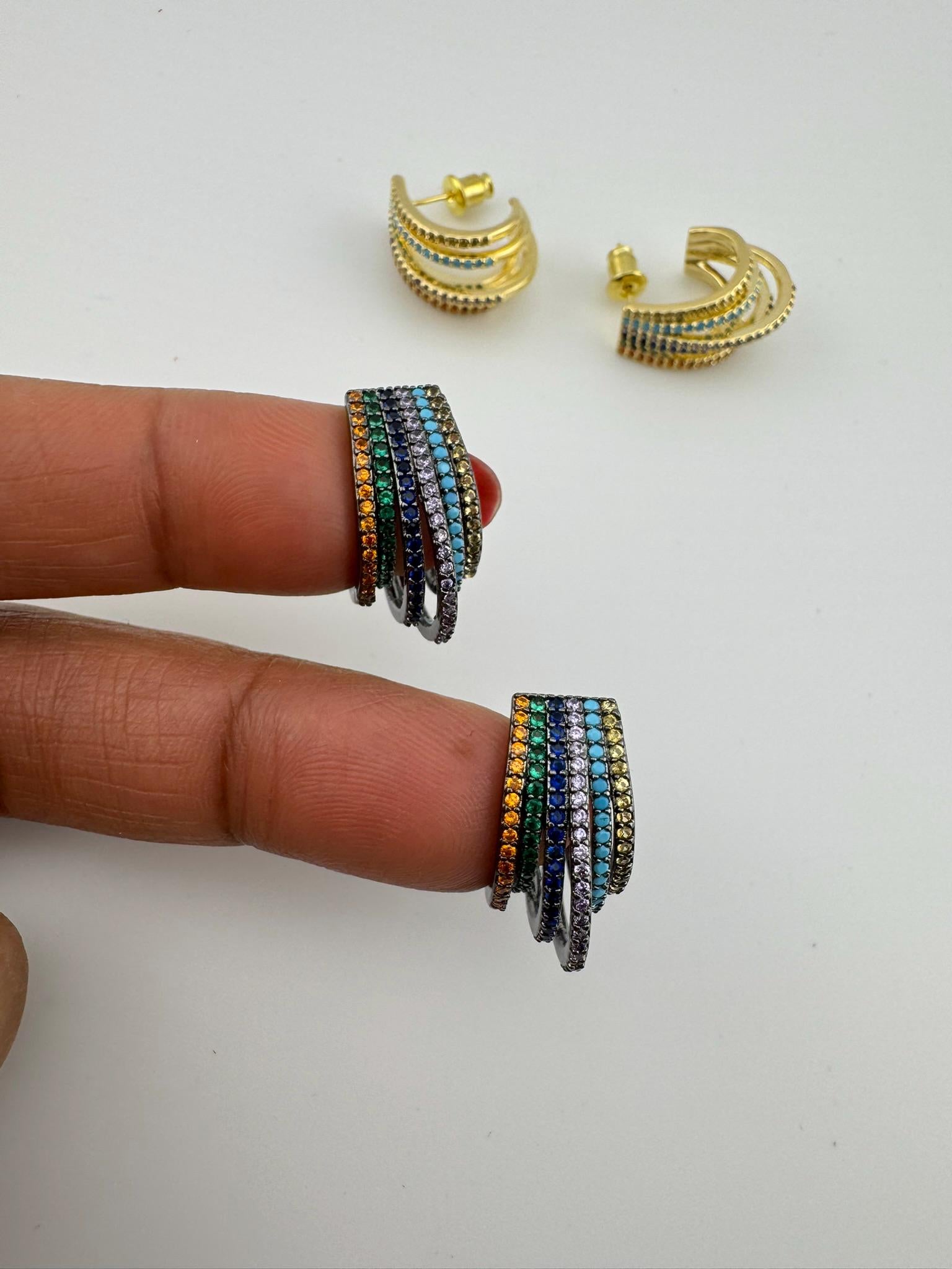 Premium Hoop earrings has Nano setting Cubic Zirconia and Stones is a designer Inspired Statement half Hoop earrings