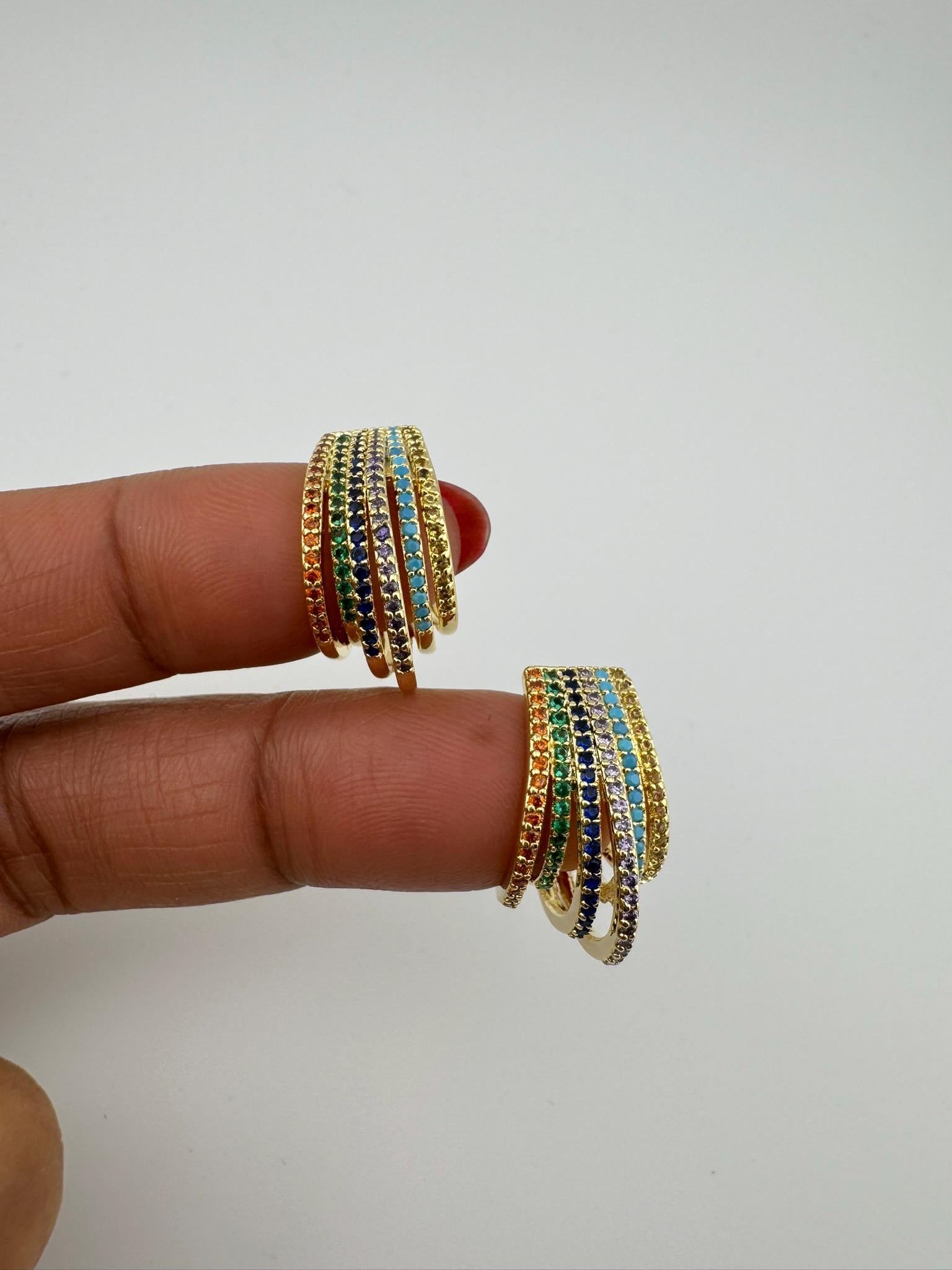 Premium Hoop earrings has Nano setting Cubic Zirconia and Stones is a designer Inspired Statement half Hoop earrings