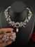 Pink Premium American Diamond, Cubic Zirconia, stones and Pearls Floral Necklace with earrings
