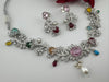 Pink Premium American Diamond, Cubic Zirconia, stones and Pearls Floral Necklace with earrings
