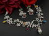 Green Premium American Diamond, Cubic Zirconia, Stones and Pearls Floral Necklace with earrings