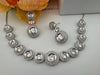 Premium American Diamond, Cubic Zirconia, Silver Polish, High Shine Sleek Necklace set with long earrings