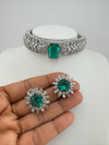 Premium American Diamond Cubic Zirconia, Crystal Stones Choker Necklace set with Studs earrings