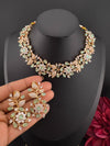 Premium American Diamond, Cubic Zirconia Floral Necklace with Long earrings