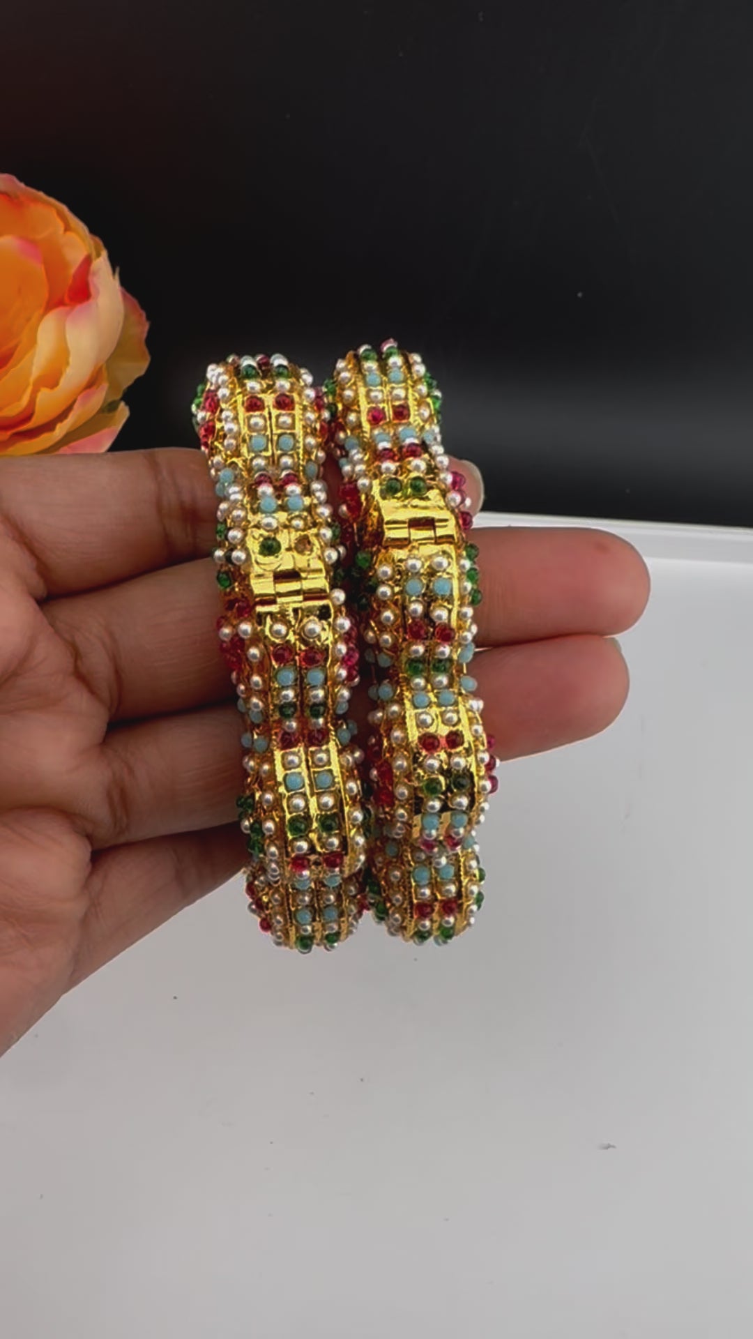Openable Jadau Pacheli kada with pearls, kundan is Amrapali inspired Designer bangles set/Indian Kada/Temple jewelry/Rajwadi Bangle/Size 2.4" & 2.8"