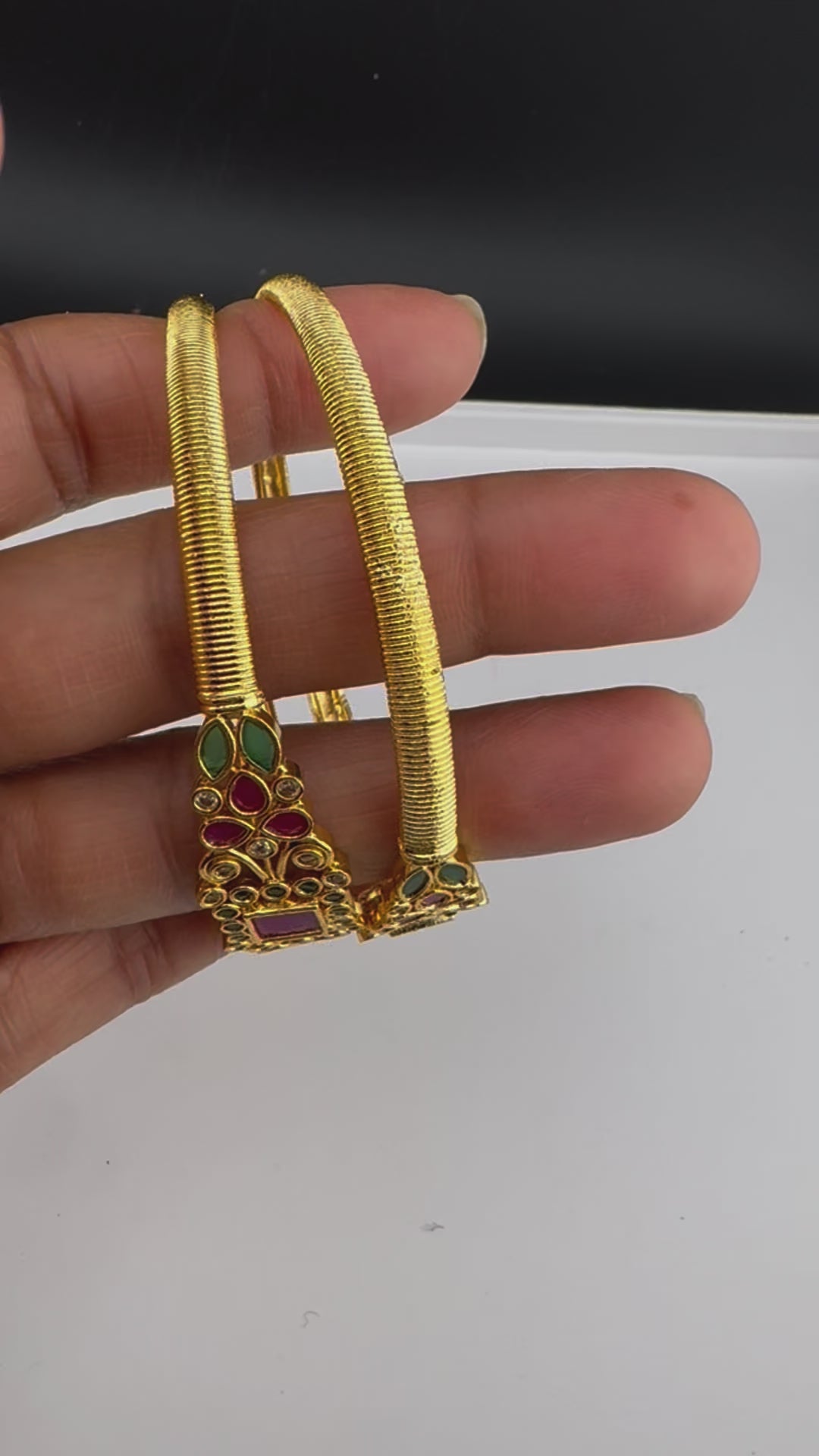 Matt Gold polish with stones kada set is Amrapali inspired Designer bangles set of 2/Indian Kada/Rajwadi Bangle/Size 2.4", 2.6" & 2.8"