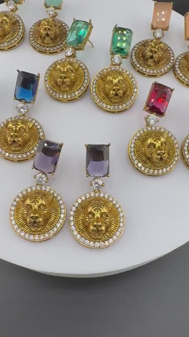 Inspired By Sabyasachi earrings with CZ, and stone, Dangler earring