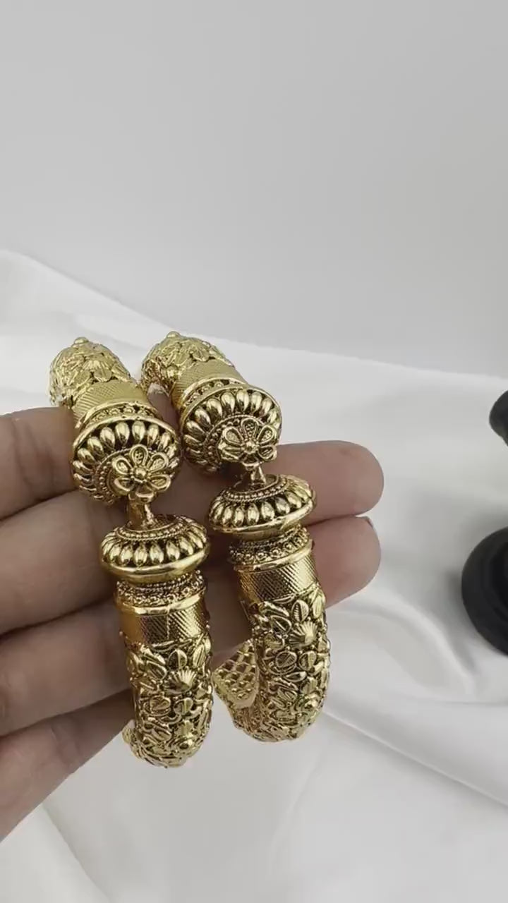 Matt Gold temple motifs is Amrapali inspired Designer Openable bangle set of 2