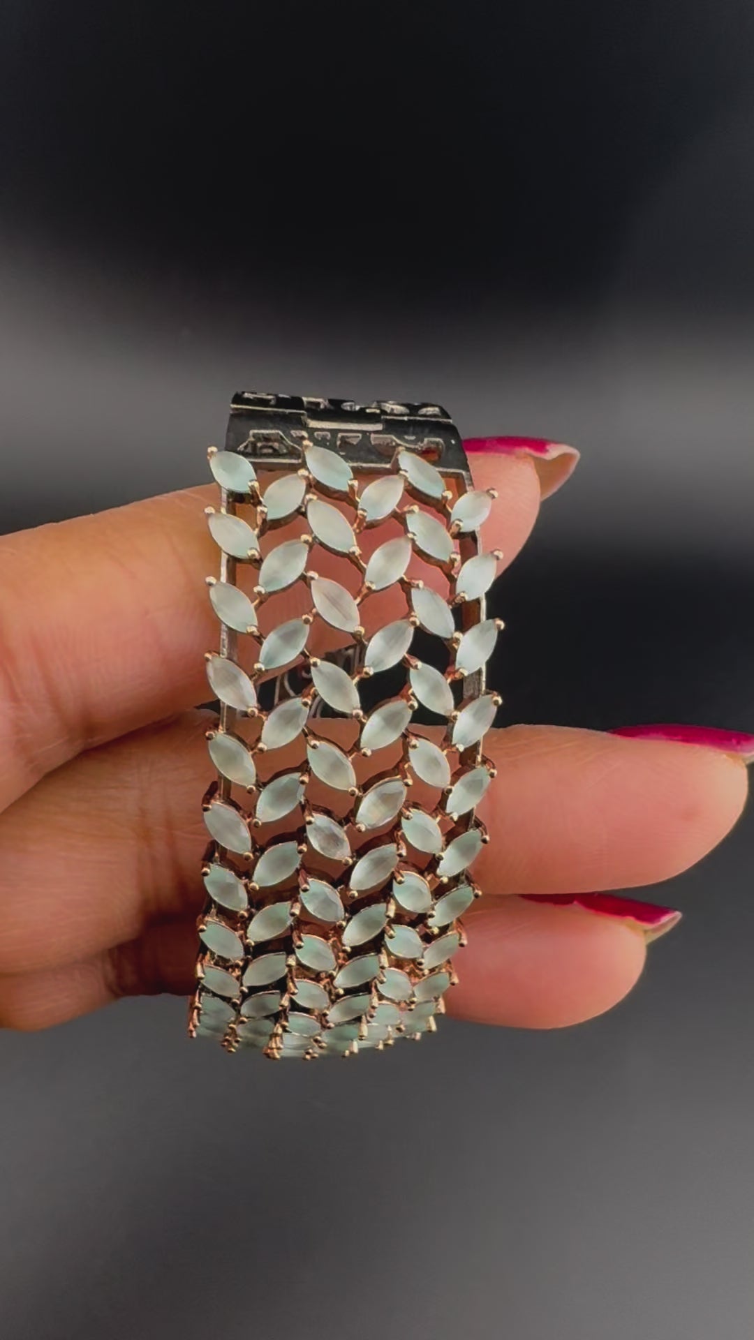 Openable Broad Stone and Cubic Zirconia Bracelet Designer inspired Bracelet bangle Fits upto 2.6" wrist size