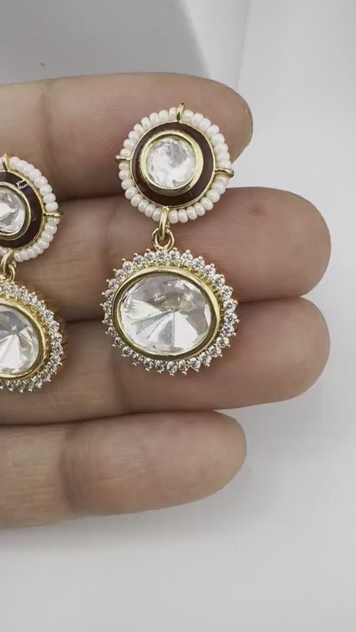 Premium Drop earring with uncut Kundan, CZ, pearls is Tyaani inspired Earrings