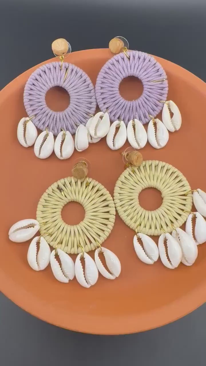 Shells and threaded hoop earrings, quirky Handmade earring