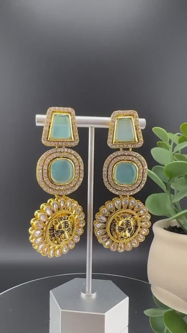 Sabyasachi inspired Chand Bali light Blue, Long Chandelier earring