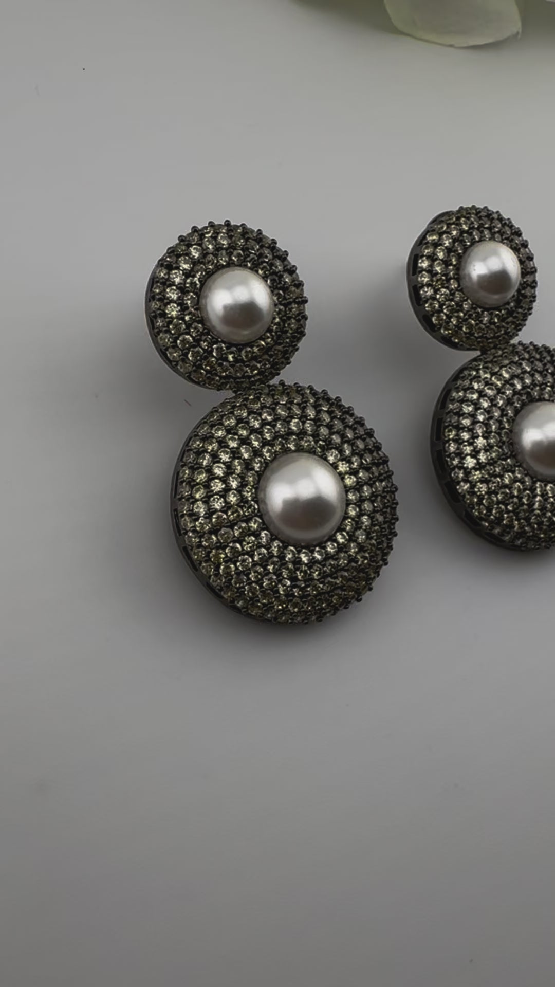 Premium Nano Setting Light Lemon green Cubic Zirconia with Pearls is Victorian designer Inspired Statement Drop Dangle earring/Lightweight