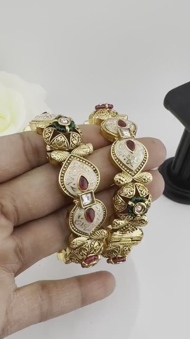 Matt Gold, Enamel, Kundan kada is Amrapali inspired Designer Openable bangle set of 2