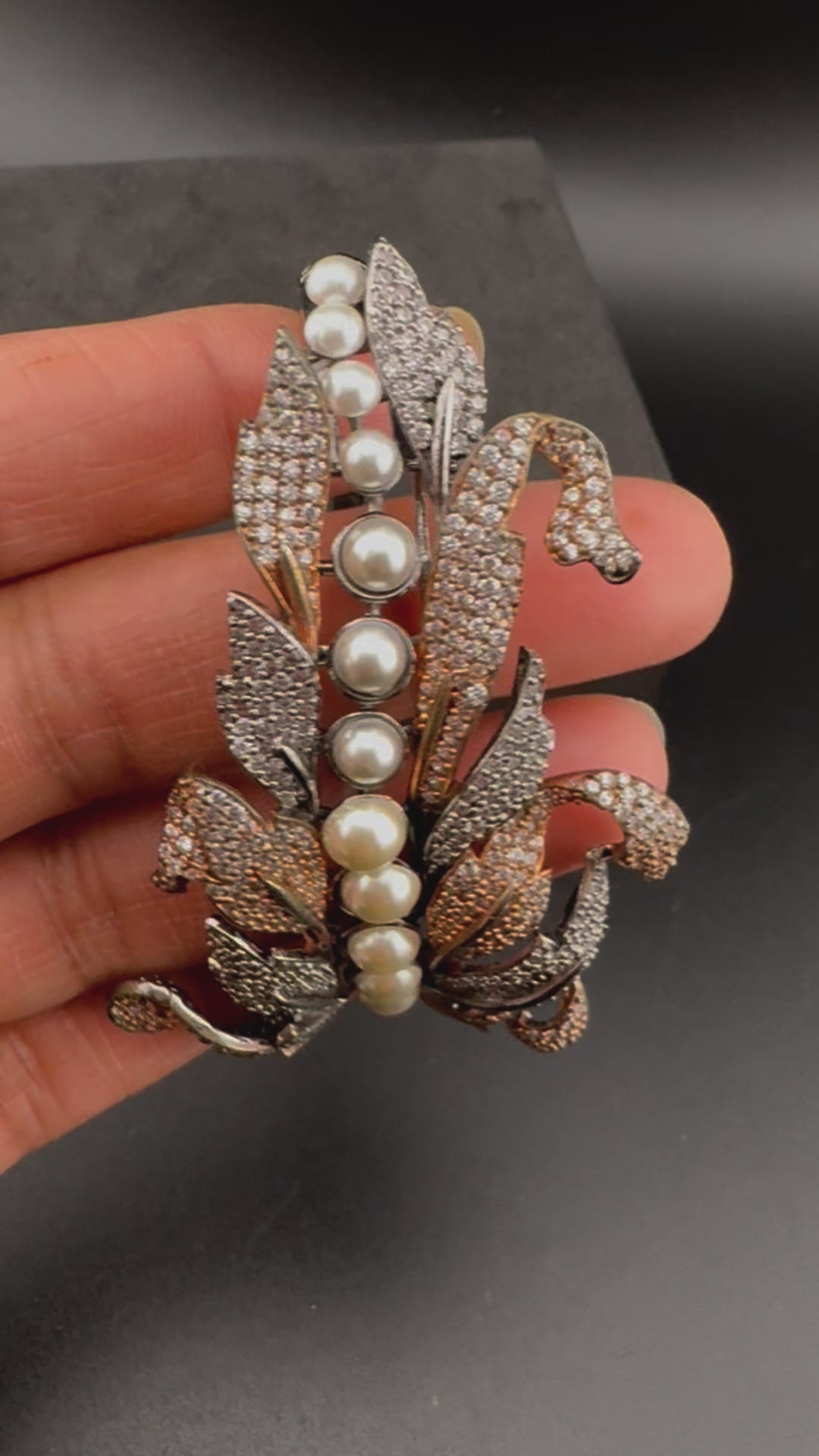 Openable Victorian Pearl and Cubic Zirconia Bracelet Designer inspired Broad Bracelet bangle/