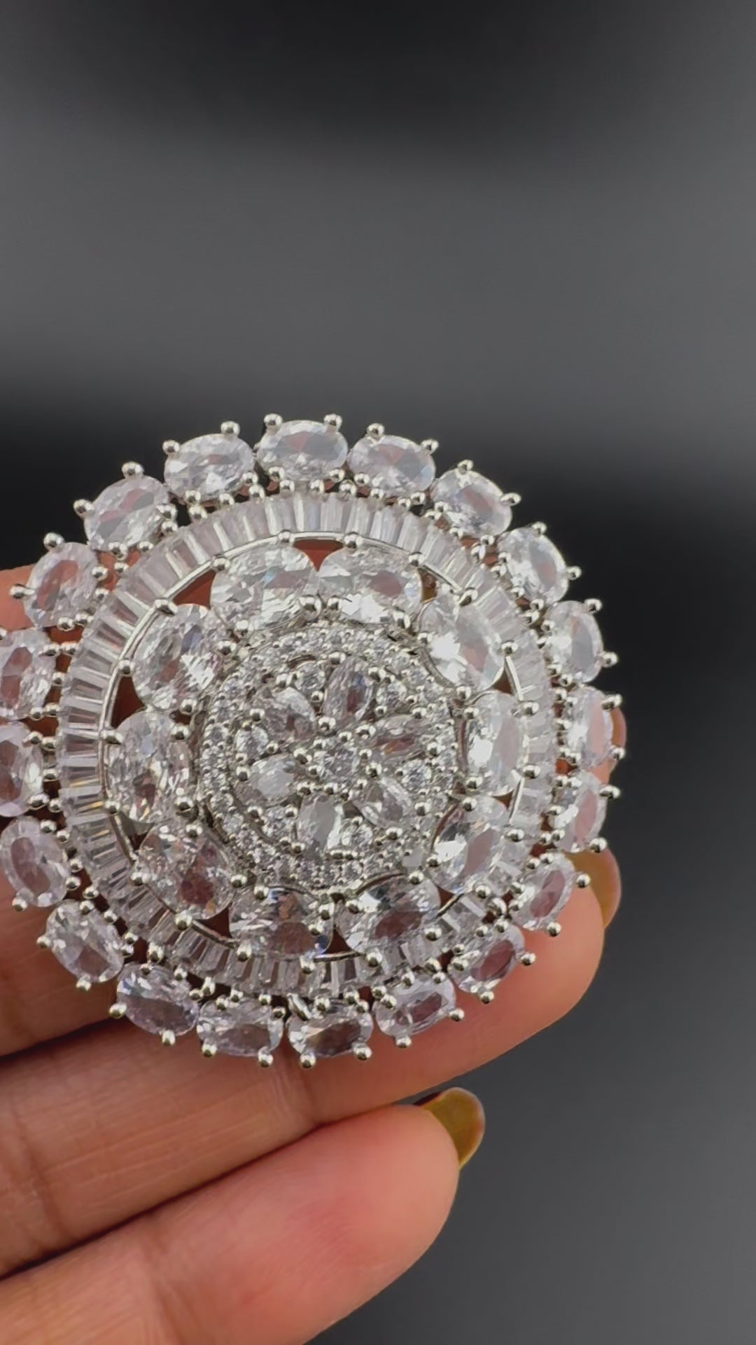 Premium Silver color Adjustable Big Ring in Crystals and Cubic Zirconia