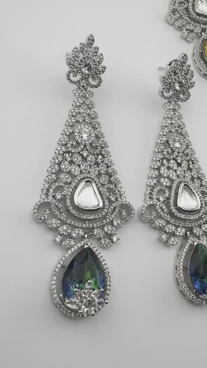 Premium Long Earrings with Swarovski Crystals and Nano Setting Cubic Zirconia Chandelier Earrings