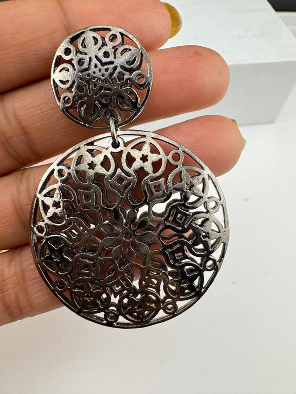 Black Metal, oxidized silver chandbali earring self cut design/Statement Earring/Boho Earrings/Lightweight jewelry